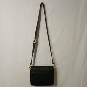 Valerie Stevens Black Leather Crossbody Purse Goldtone Hardware Adjustable Strap